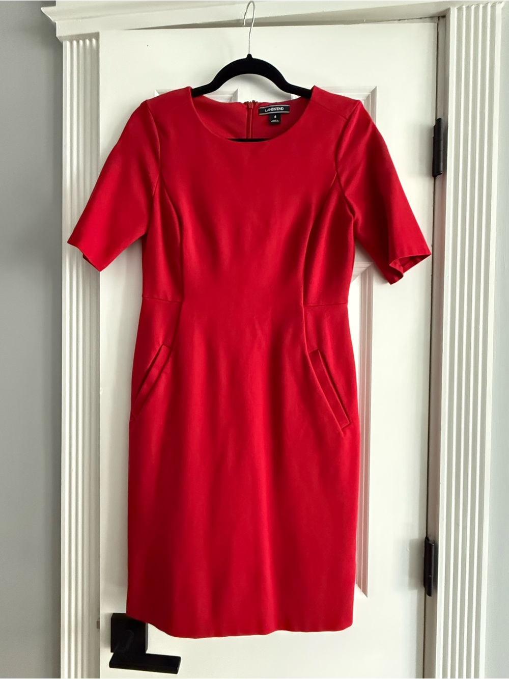 Lands' End Red Short-Sleeve Midi Sheath Dress